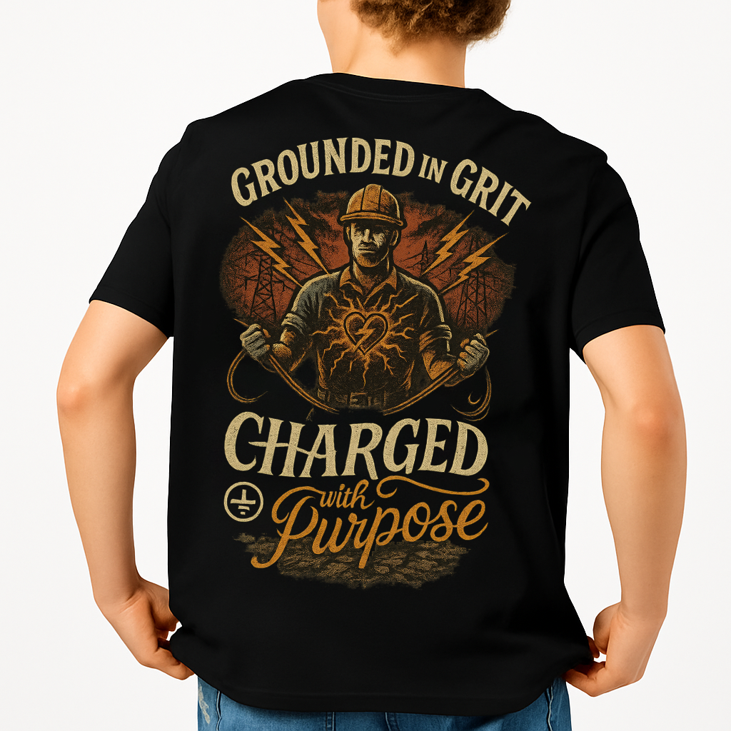 Grounded In Grit Charged With Purpose | Electrician Tee