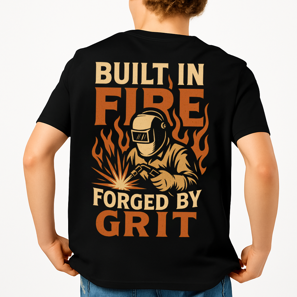 Built In Fire Forged By Grit | Welder Tee