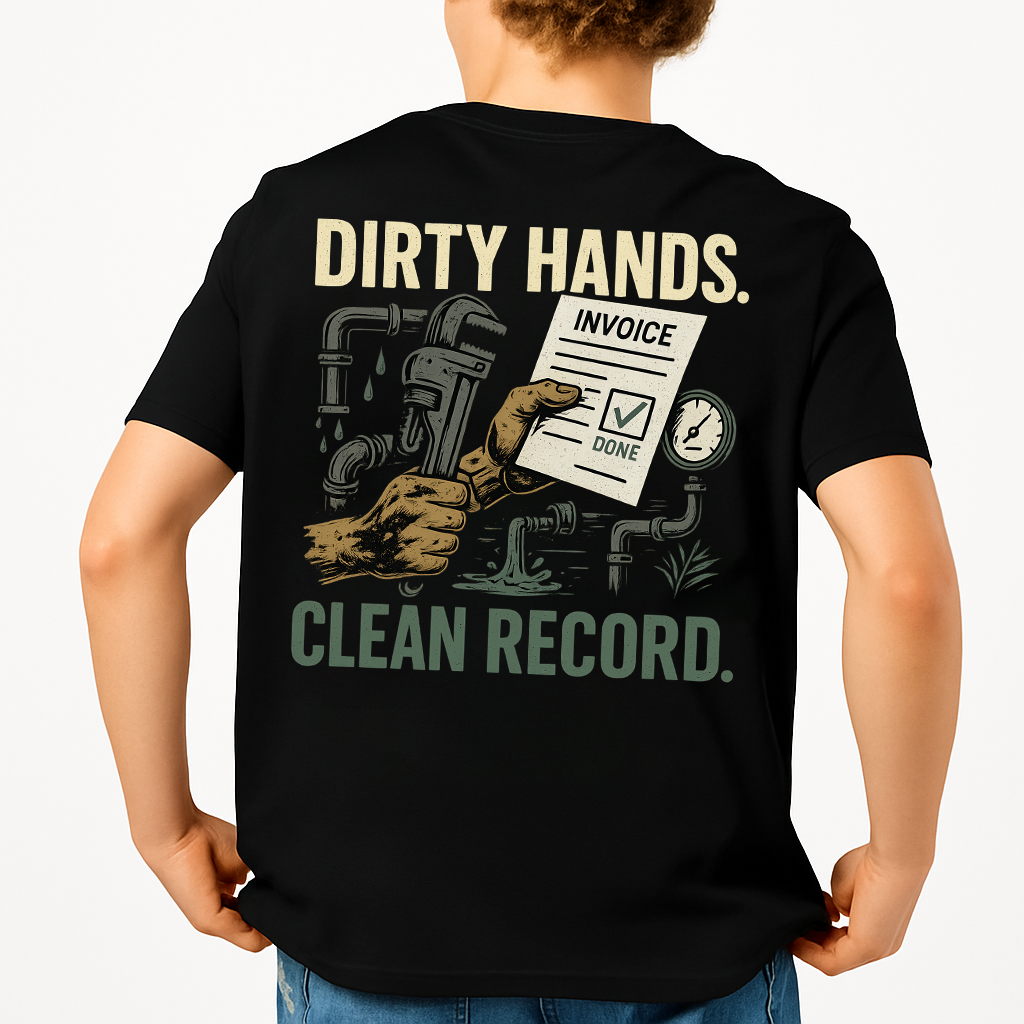 Dirty Hands Clean Record | Plumber Tee