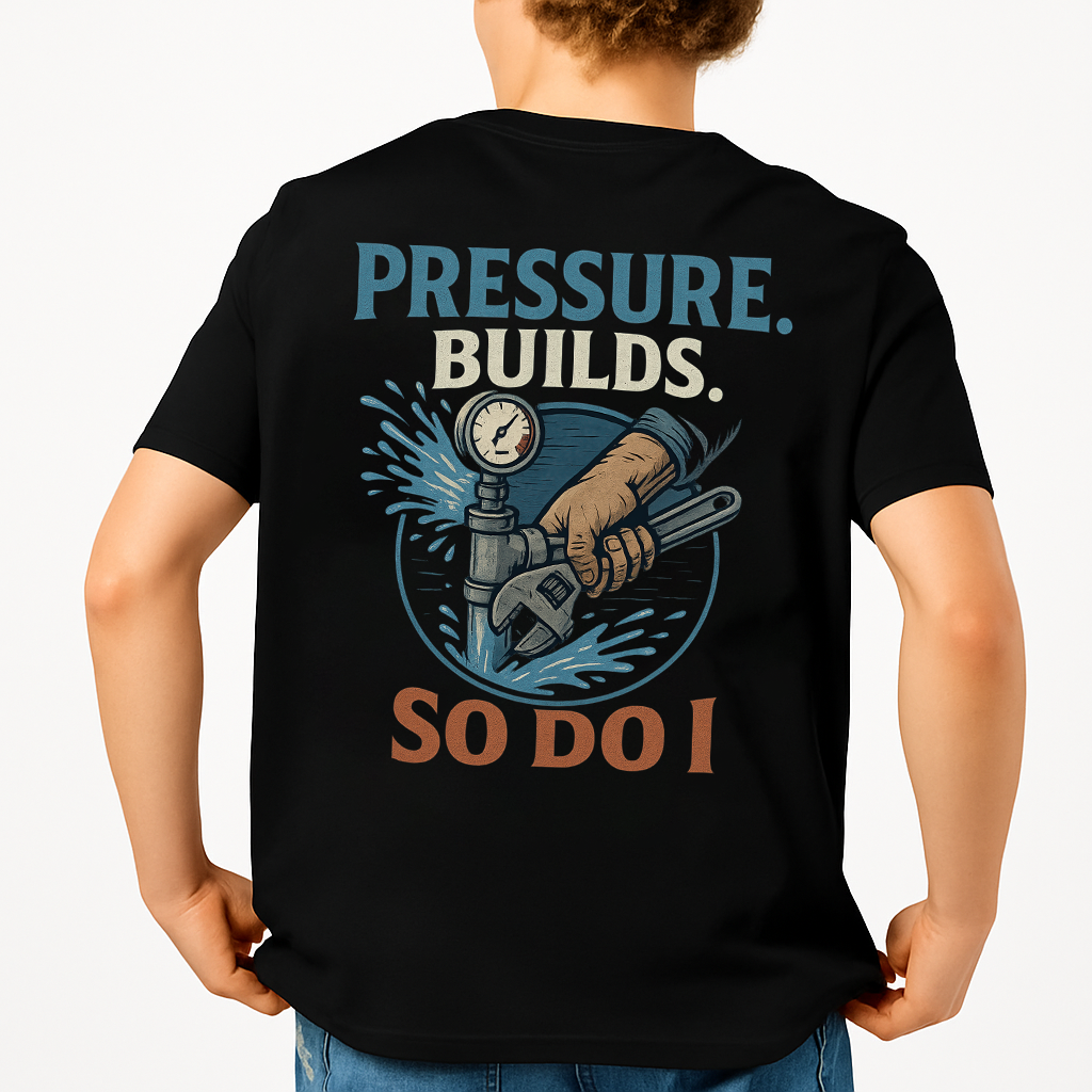 Pressure Builds So Do I | Plumber Tee
